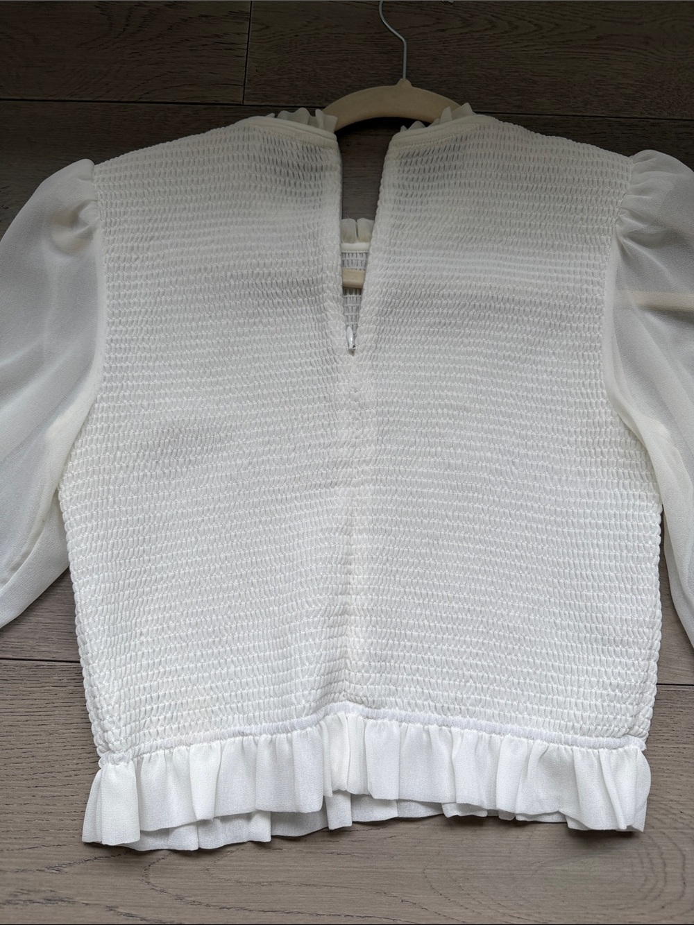 WILFRED Sheer-Sleeve White Textured Blouse with Ruffle Hem - Picture 5 of 6